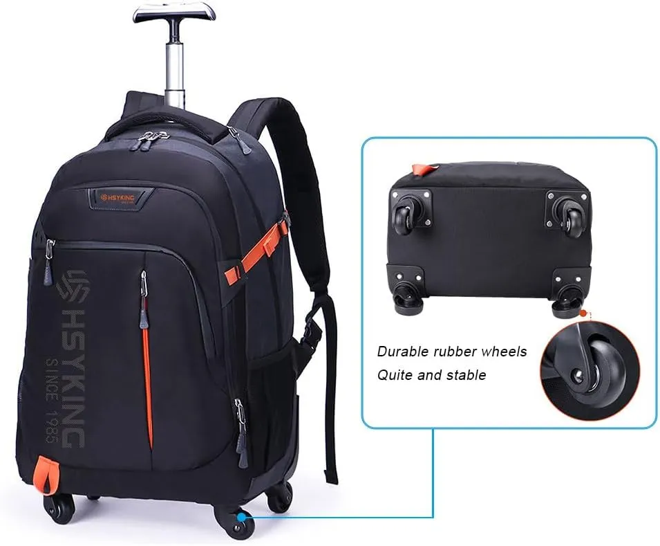 20 Inches Water-resistant Rolling Laptop Backpack Wheeled Backpack for Adult, Business People and Travel Commuter Carry-on Luggage with Spinner Wheels Travel Luggage (Black, 20 Inches)