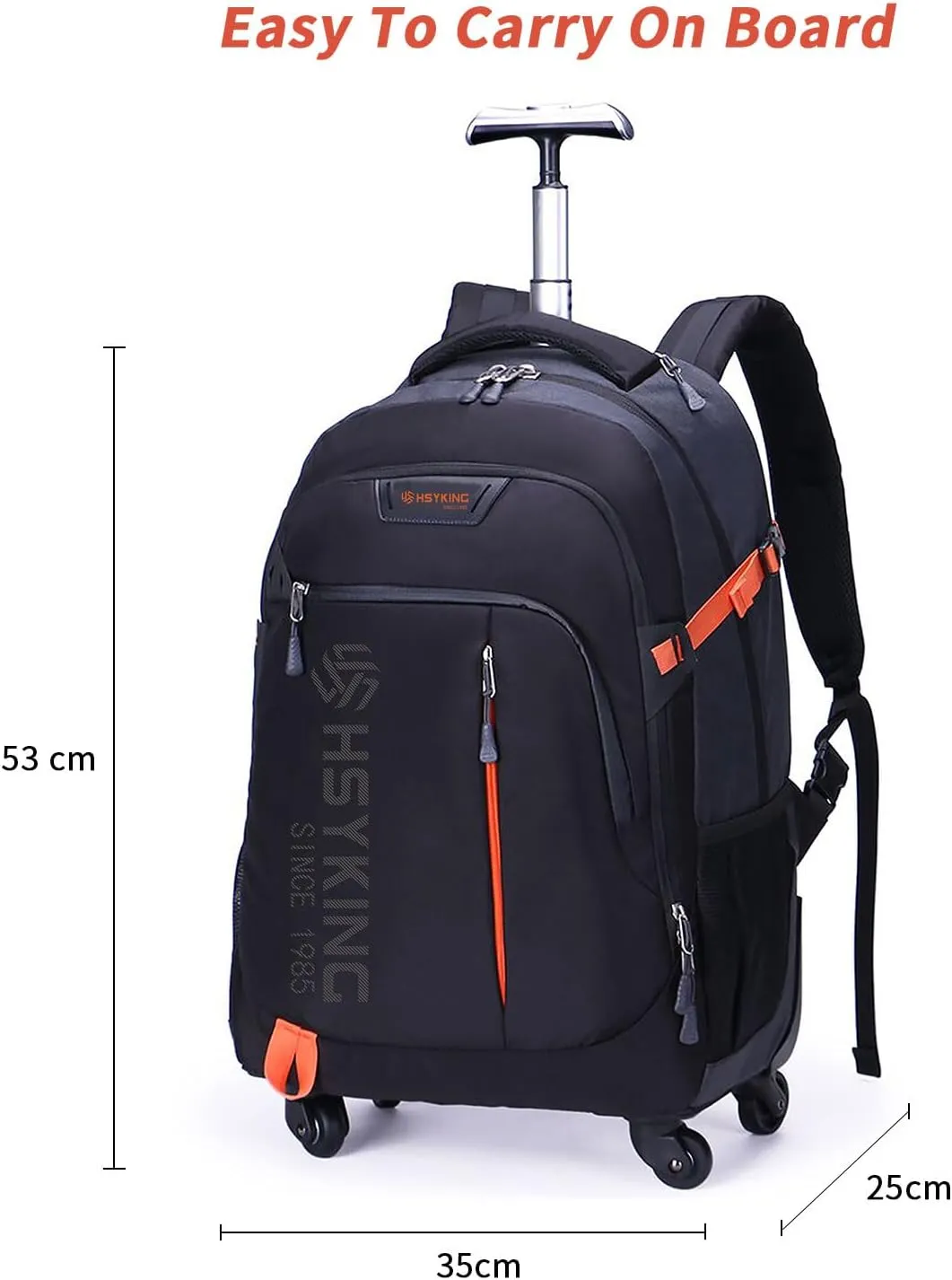 20 Inches Water-resistant Rolling Laptop Backpack Wheeled Backpack for Adult, Business People and Travel Commuter Carry-on Luggage with Spinner Wheels Travel Luggage (Black, 20 Inches)