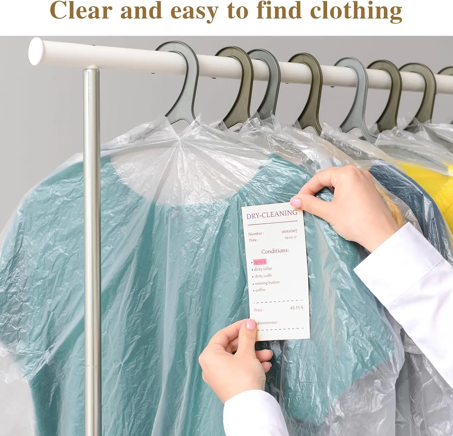 20 Pack Plastic Garment Bags Clear Dress Covers for Hanging Transparent Dry Cleaning Bags Dust-proof Garment Covers for Dry Cleaner, Home Storage, Travel (23.6 x 51.2 Inch)