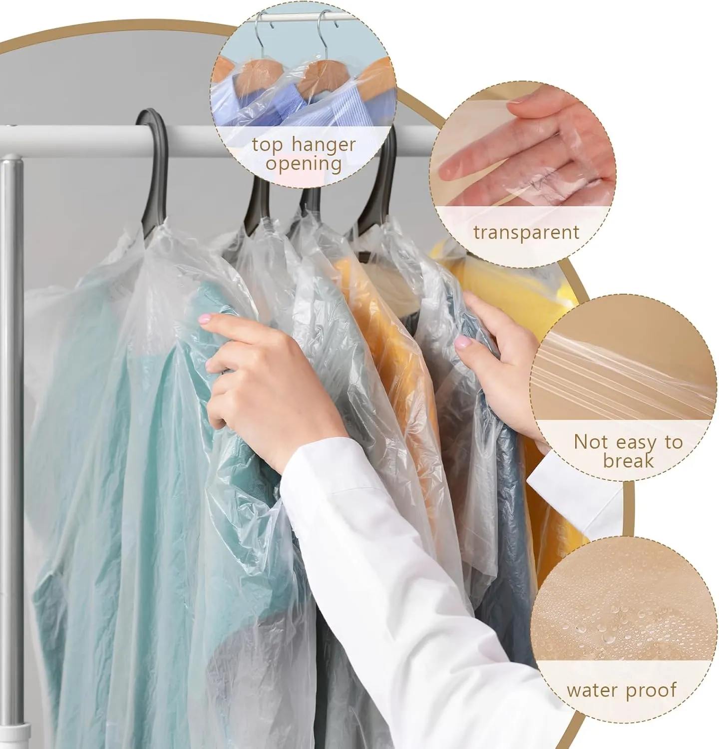 20 Pack Plastic Garment Bags Clear Dress Covers for Hanging Transparent Dry Cleaning Bags Dust-proof Garment Covers for Dry Cleaner, Home Storage, Travel (23.6 x 51.2 Inch)