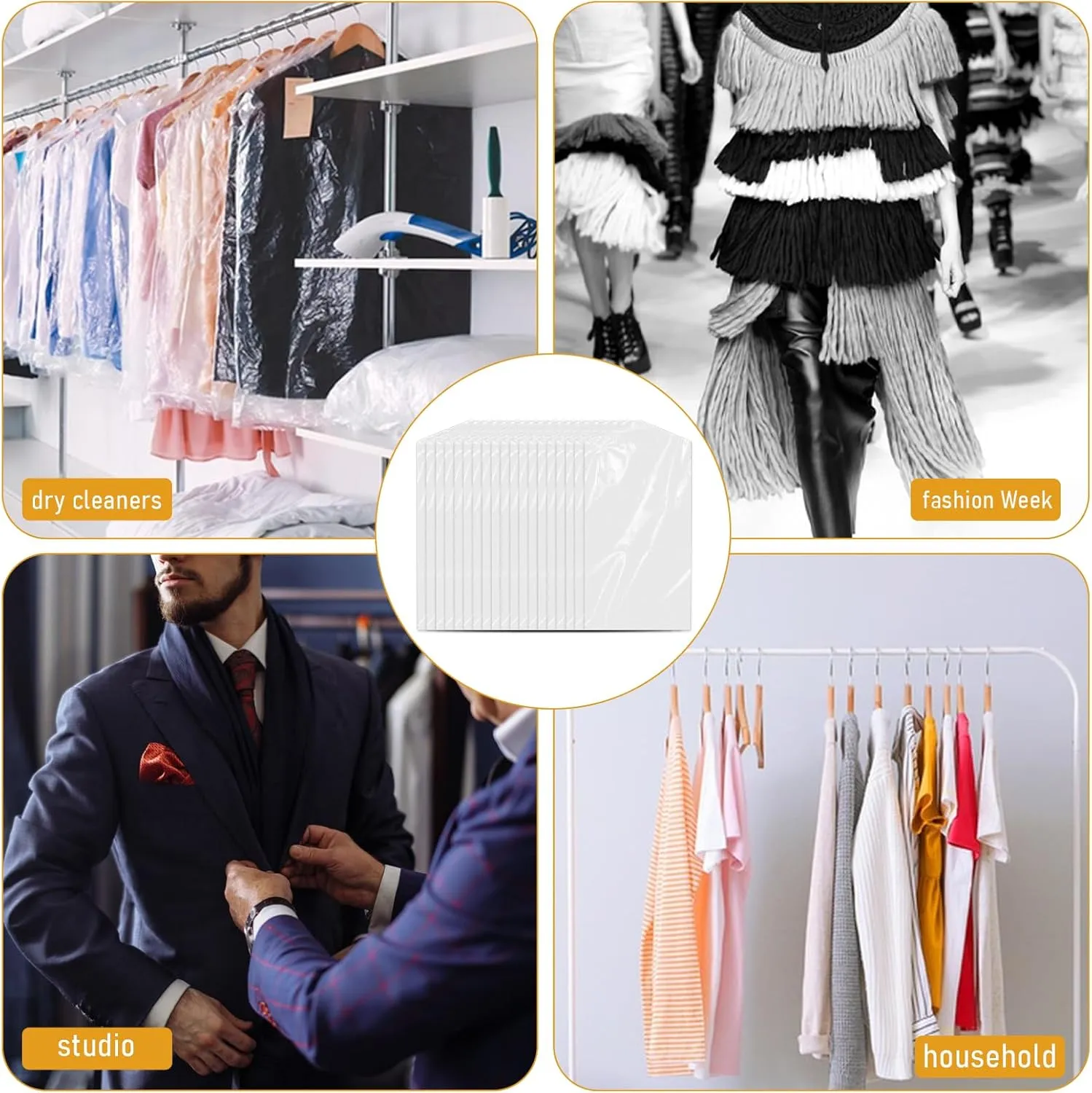 20 Pack Plastic Garment Bags Clear Dress Covers for Hanging Transparent Dry Cleaning Bags Dust-proof Garment Covers for Dry Cleaner, Home Storage, Travel (23.6 x 51.2 Inch)