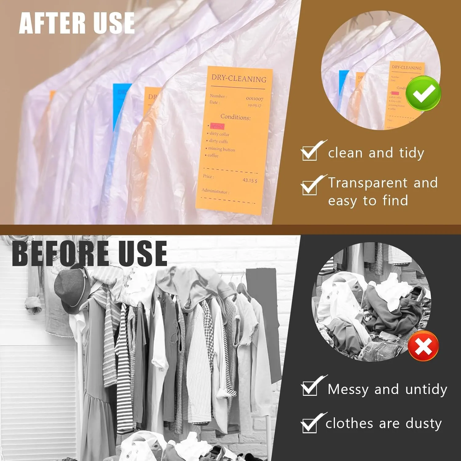 20 Pack Plastic Garment Bags Clear Dress Covers for Hanging Transparent Dry Cleaning Bags Dust-proof Garment Covers for Dry Cleaner, Home Storage, Travel (23.6 x 51.2 Inch)