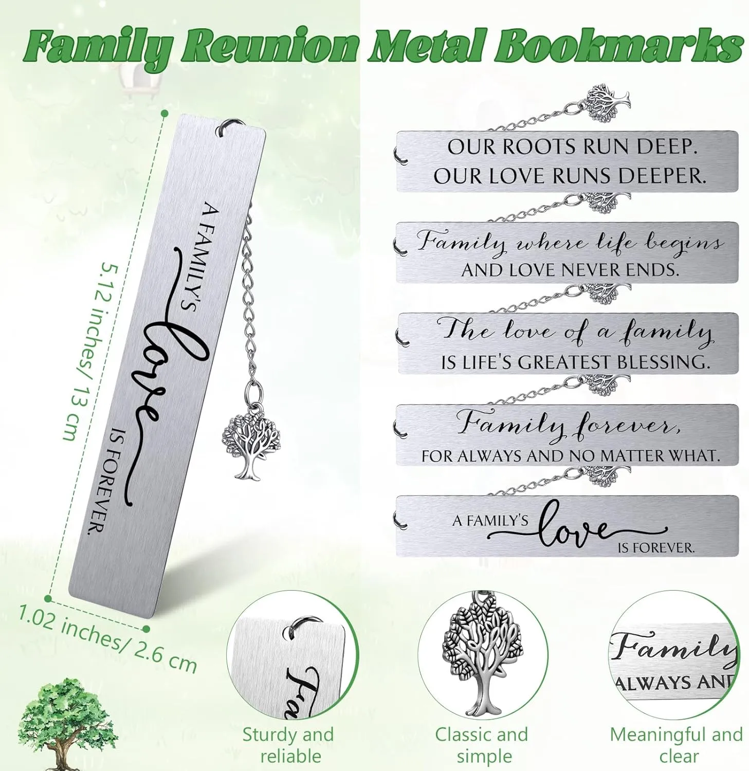 20 Set Family Reunion Party Favors 5 Style Metal Bookmark with Family Tree Pendent Family Reunion Bookmarks Remembering Our Roots Cards with Bags for Family Gathering Guests Book Lovers