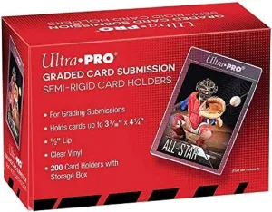 200 Ultra Pro Graded Card Submission Semi Rigid 1/2" Lip Tall Sleeves with Storage Box