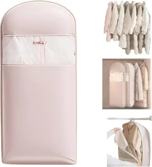 2025 New Space Saving Hanging Garment Bag with Self Compression Zipper, Upgrade Dust Cover Clothes Bags for Down Coat, Winter Clothes Ultra Space Saving Self Compression Organizer (Pink, XL)