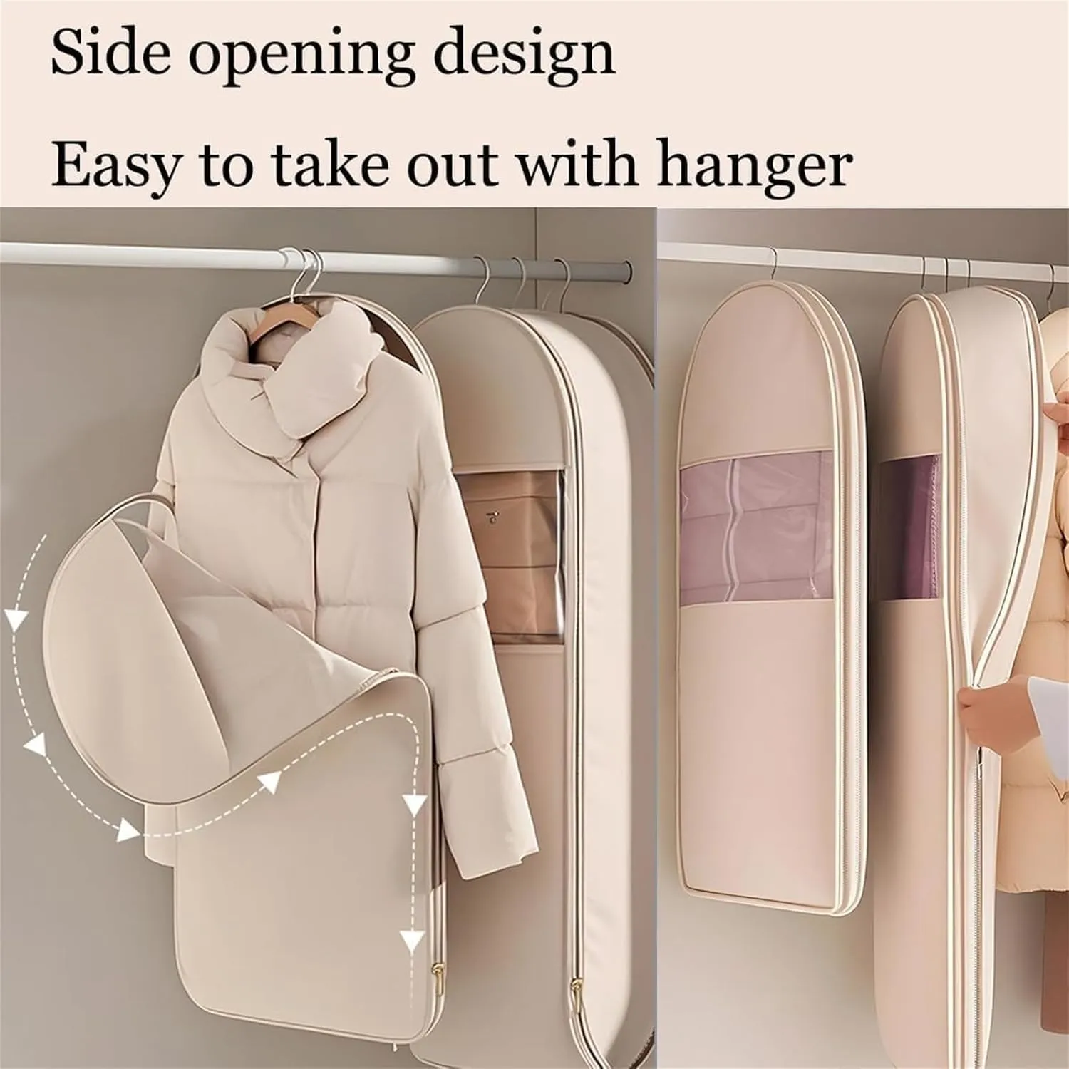 2025 New Space Saving Hanging Garment Bag with Self Compression Zipper, Upgrade Dust Cover Clothes Bags for Down Coat, Winter Clothes Ultra Space Saving Self Compression Organizer (Pink, XL)