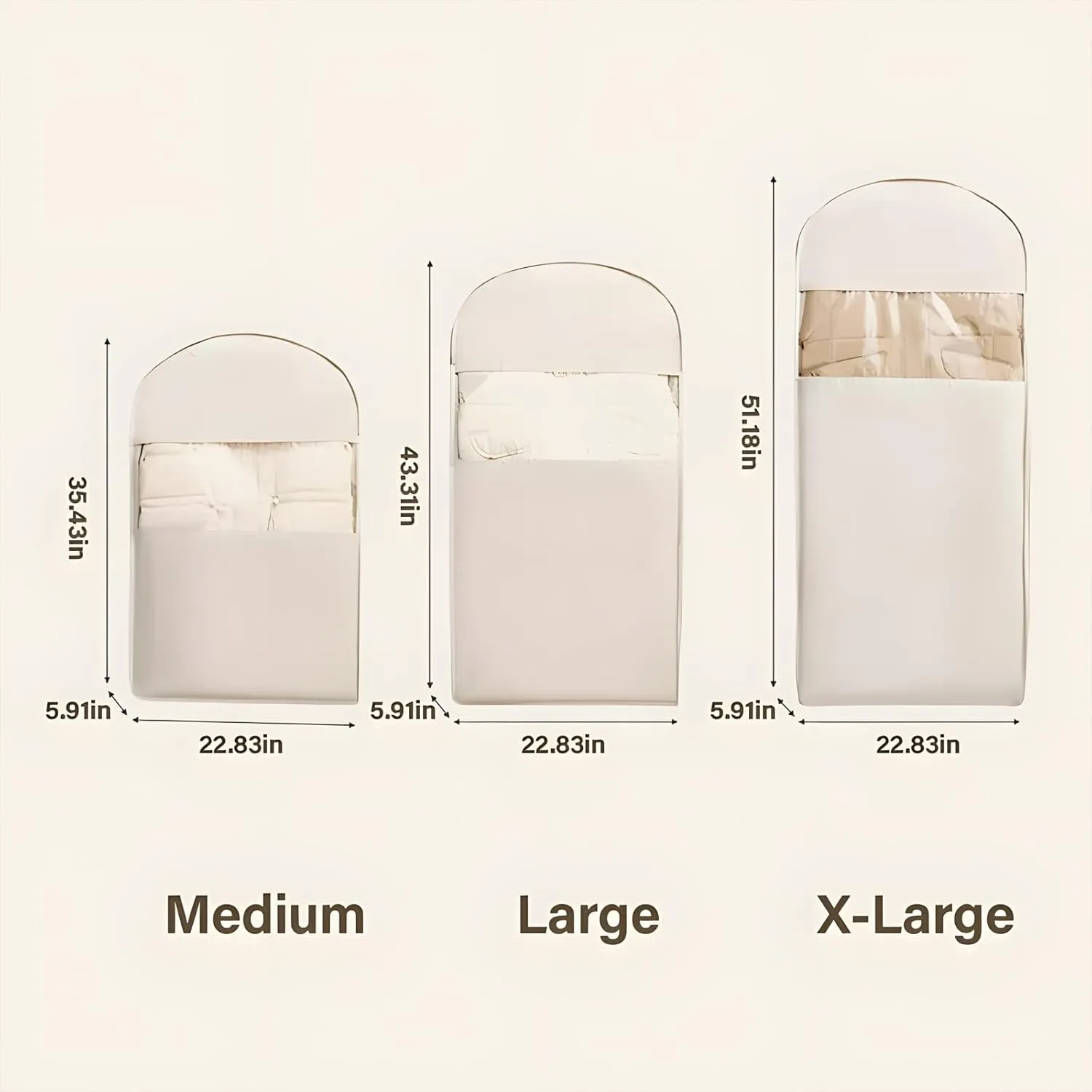 2025 New Space Saving Hanging Garment Bag with Self Compression Zipper,Dust Cover Clothes Bags for down Coat, Transparent Visibility,Space Saver Closet Organizer Coat Bags (Beige, Medium)