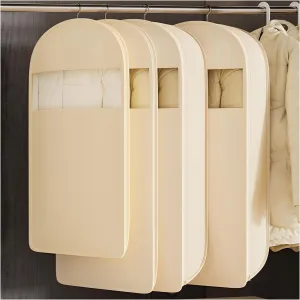 2025 New Space Saving Hanging Garment Bag with Self Compression Zipper,Dust Cover Clothes Bags for down Coat, Transparent Visibility,Space Saver Closet Organizer Coat Bags (Beige, Medium)