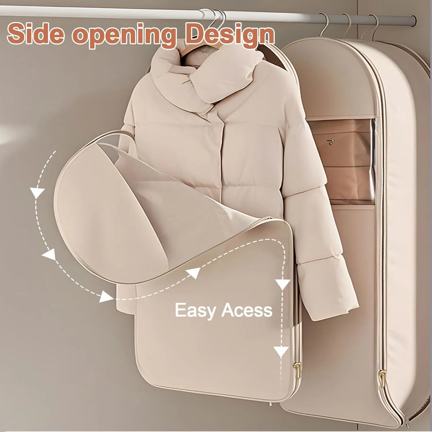 2025 New Space Saving Hanging Garment Bag with Self Compression Zipper,Heavy Duty Garment Bag for Down Coat,Space Saver Closet Organizers (white, L XL)