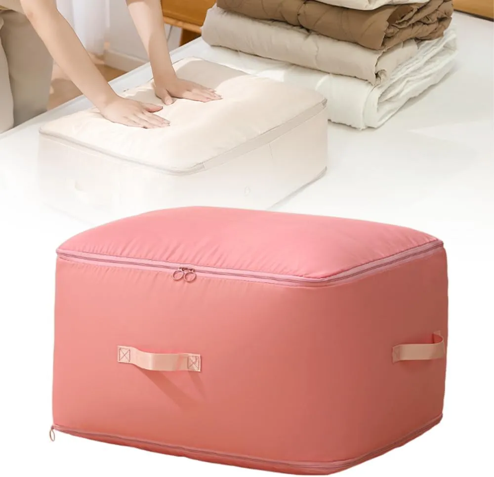 2025 New Ultra Space Saving Self Compression Organizer, Portable Space Saver Storage Packing Bags, Compression Storage Bag for Comforters, Blankets, Bedding (Pink, XL - 54*42*50 cm)