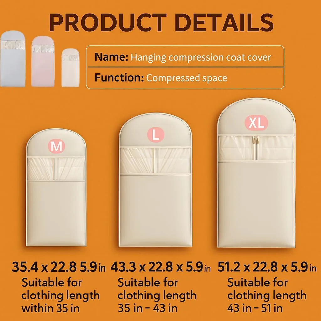 2025 Space Saving Hanging Garment Bag with Self Compression Zipper, Otherwise Space Saving Garment Bag for Down Coat, Hanging Storage Bags for Clothes (Blue,XL)