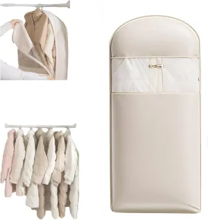 2025 Space Saving Hanging Garment Bag with Self Compression Zipper, Upgrade Dust Cover Clothes Bags for Down Coat, Closet Organizers Heavy Duty Garment Bag Winter Coat Storage (Beige, Medium)
