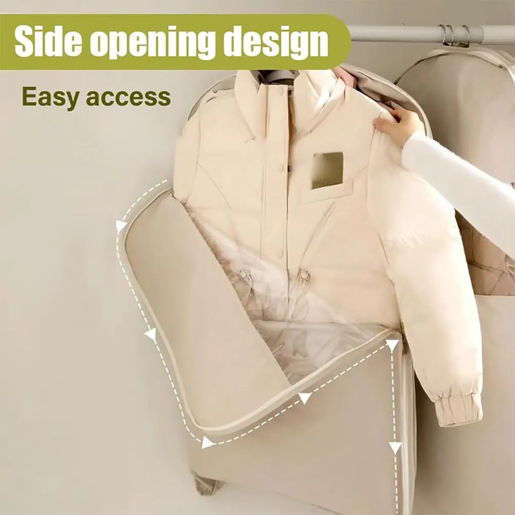 2025 Space Saving Hanging Garment Bag with Self Compression Zipper, Upgrade Space Saving Garment Bags, Ultra Space Saving Dust Cover Hanging for Clothes, Space Saver Closet Organizers (Beige-M)