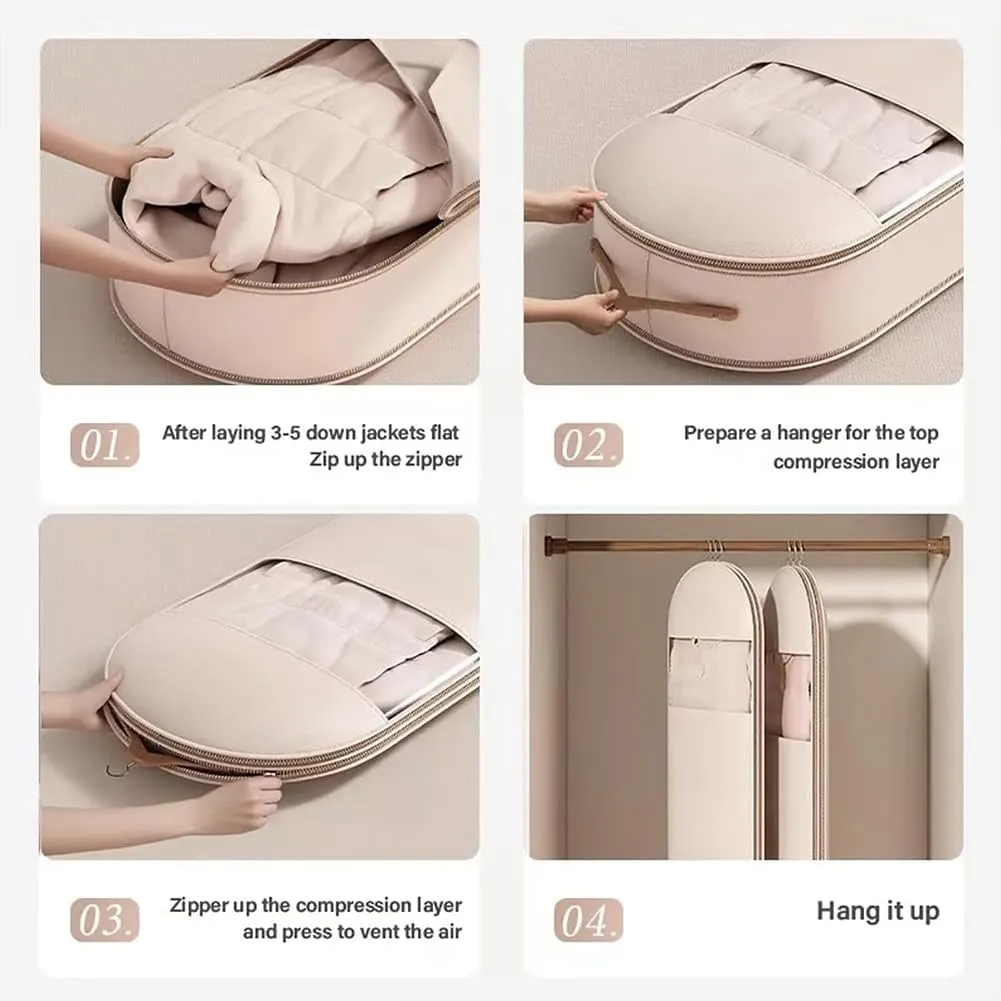 2025 Space Saving Hanging Garment Bag with Self Compression Zipper, Upgrade Space Saving Garment Bags, Ultra Space Saving Dust Cover Hanging for Clothes, Space Saver Closet Organizers (Beige-M)