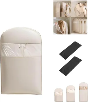 2025 Space Saving Hanging Garment Bag with Self Compression Zipper, Upgrade Space Saving Garment Bags, Ultra Space Saving Dust Cover Hanging for Clothes, Space Saver Closet Organizers (Beige-M)