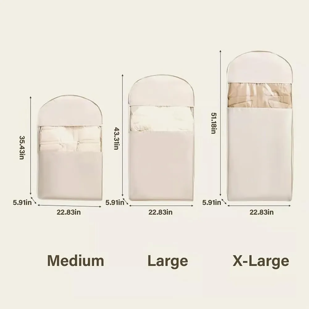 2025 Space Saving Hanging Garment Bag with Self Compression Zipper, Upgrade Space Saving Garment Bags, Ultra Space Saving Dust Cover Hanging for Clothes, Space Saver Closet Organizers (Beige-M)