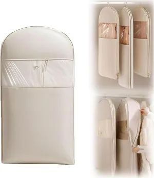 2025 Space Saving Hanging Garment Bag with Self Compression Zipper,Otherwise Garment Bag, Garment Bags for Travel,35/43/51in Garment Bags for Hanging Clothes, Coats, Jackets, Shirts (Beige, L)