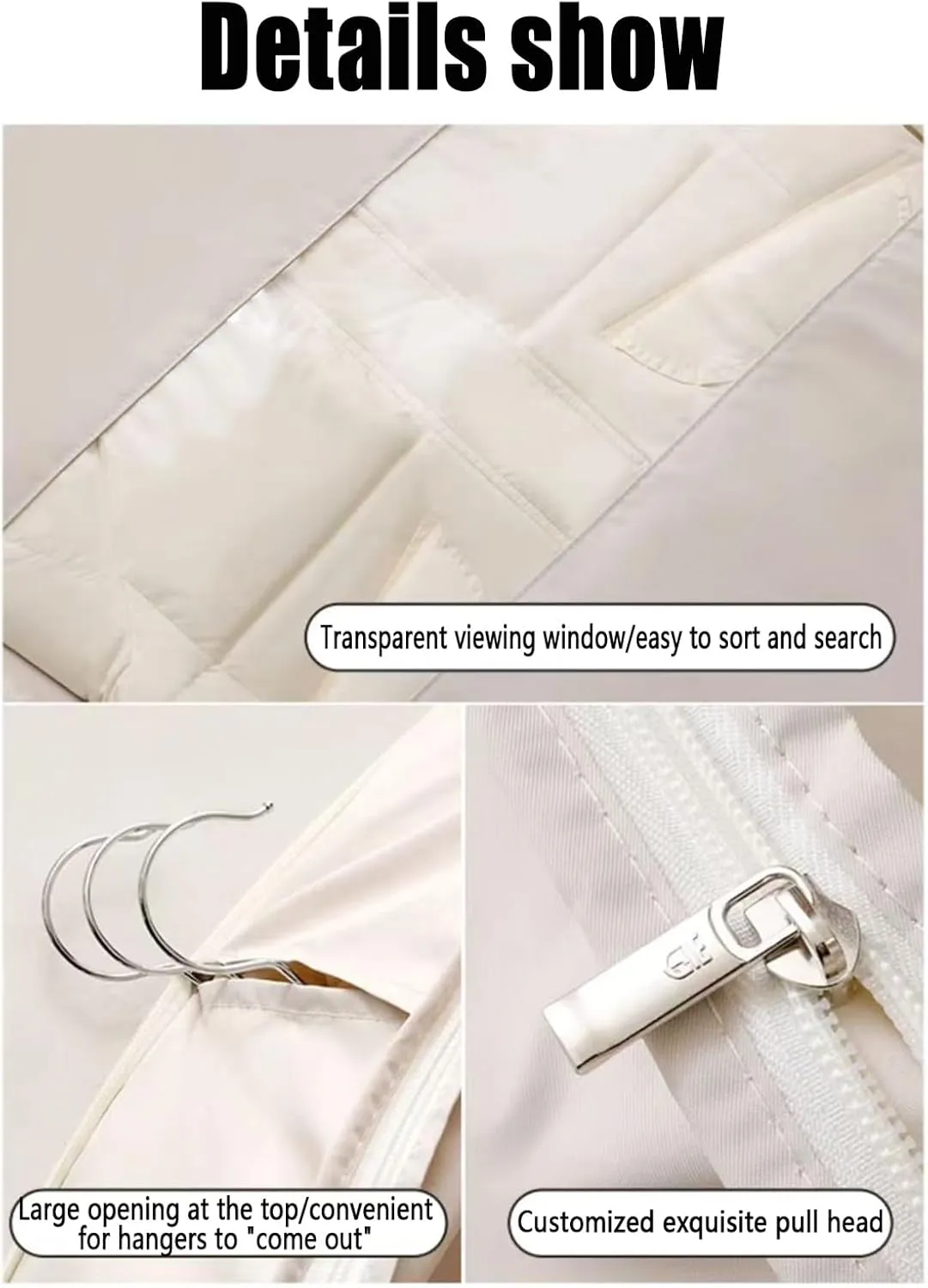 2025 Space Saving Hanging Garment Bag with Self Compression Zipper,Otherwise Garment Bag, Garment Bags for Travel,35/43/51in Garment Bags for Hanging Clothes, Coats, Jackets, Shirts (Beige, L)