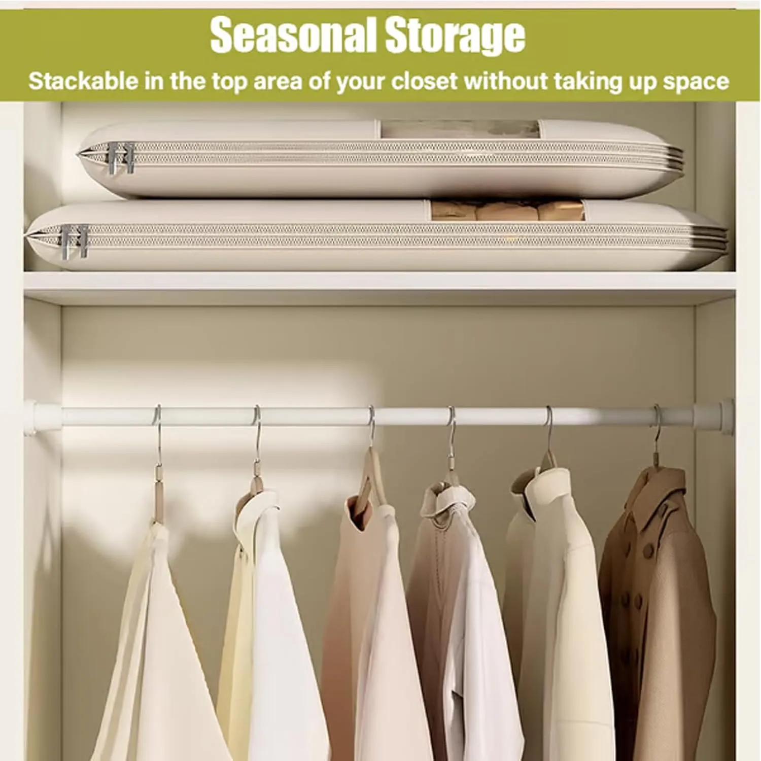 2025 Space Saving Hanging Garment Bag with Self Compression Zipper,Otherwise Garment Bag, Garment Bags for Travel,35/43/51in Garment Bags for Hanging Clothes, Coats, Jackets, Shirts (Beige, L)