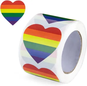 250 Rainbow Stripe Heart Stickers for LGBTQ Pride Parades and Events | Rainbow Flag Heart Shaped Stickers on a Roll