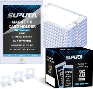 25ct Magnetic Card Holder 35PT, One Touch Protector for Trading Cards, Hard Plastic Sleeves Display Case for Baseball and Sports Cards