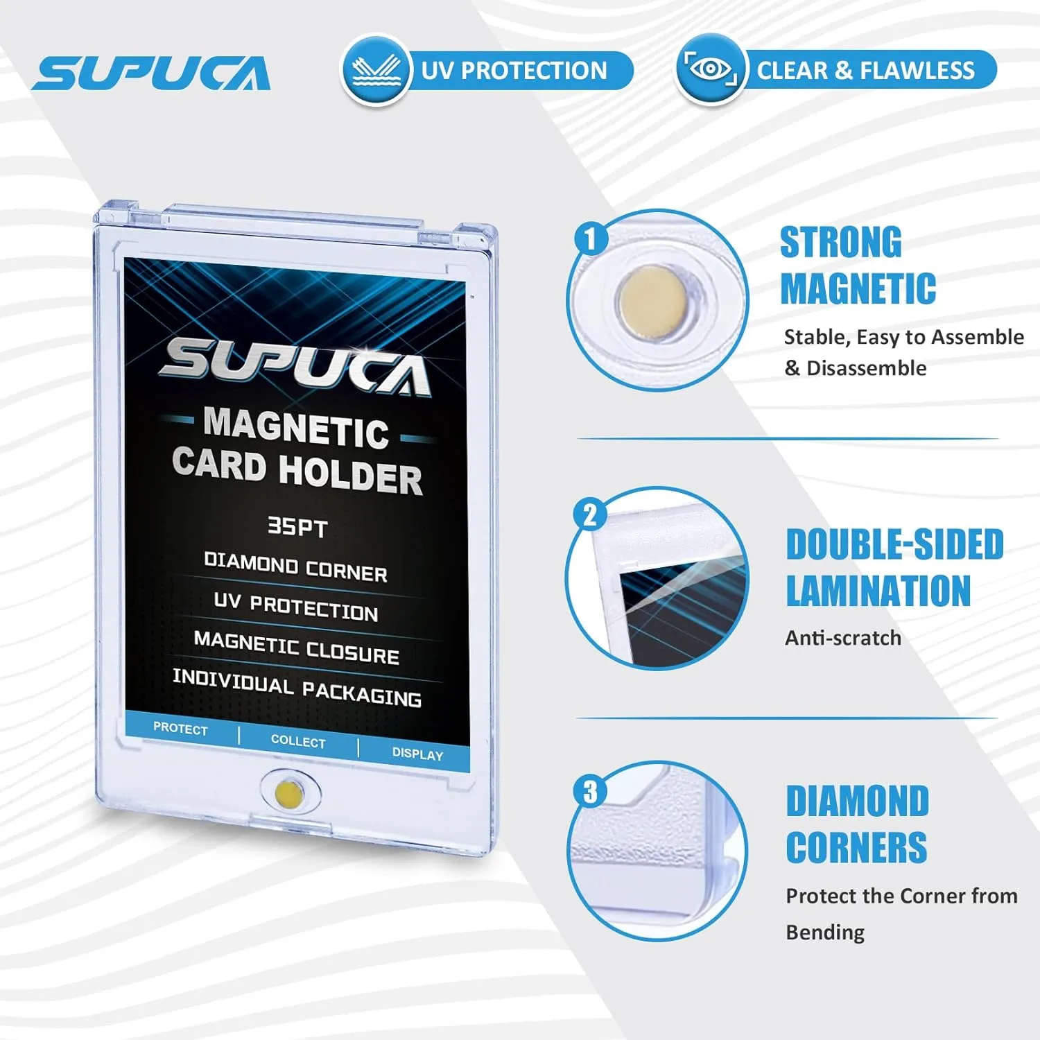 25ct Magnetic Card Holder 35PT, One Touch Protector for Trading Cards, Hard Plastic Sleeves Display Case for Baseball and Sports Cards
