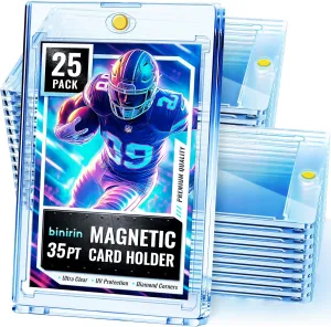25PCS Magnetic Card Holders with U-V Protection | 35pt Hard Plastic Card Protectors for Trading Cards, Baseball, Sports & Game Cards | Reusable Display Case with Secure One-Touch Closure