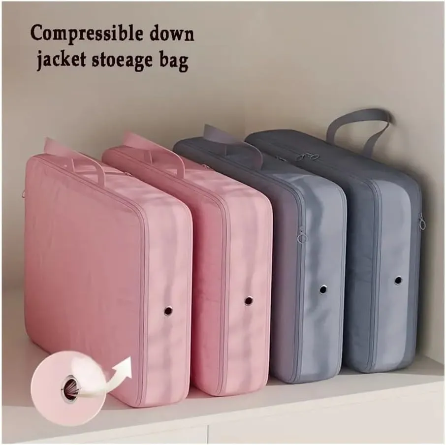 2Pcs Home Large Capacity Clothes Storage Bag Travel Collapsible Compression Bag Portable Handheld Compression Packing Bag(Blue,40X30X18cm)