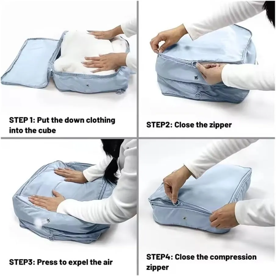 2Pcs Home Large Capacity Clothes Storage Bag Travel Collapsible Compression Bag Portable Handheld Compression Packing Bag(Blue,40X30X18cm)