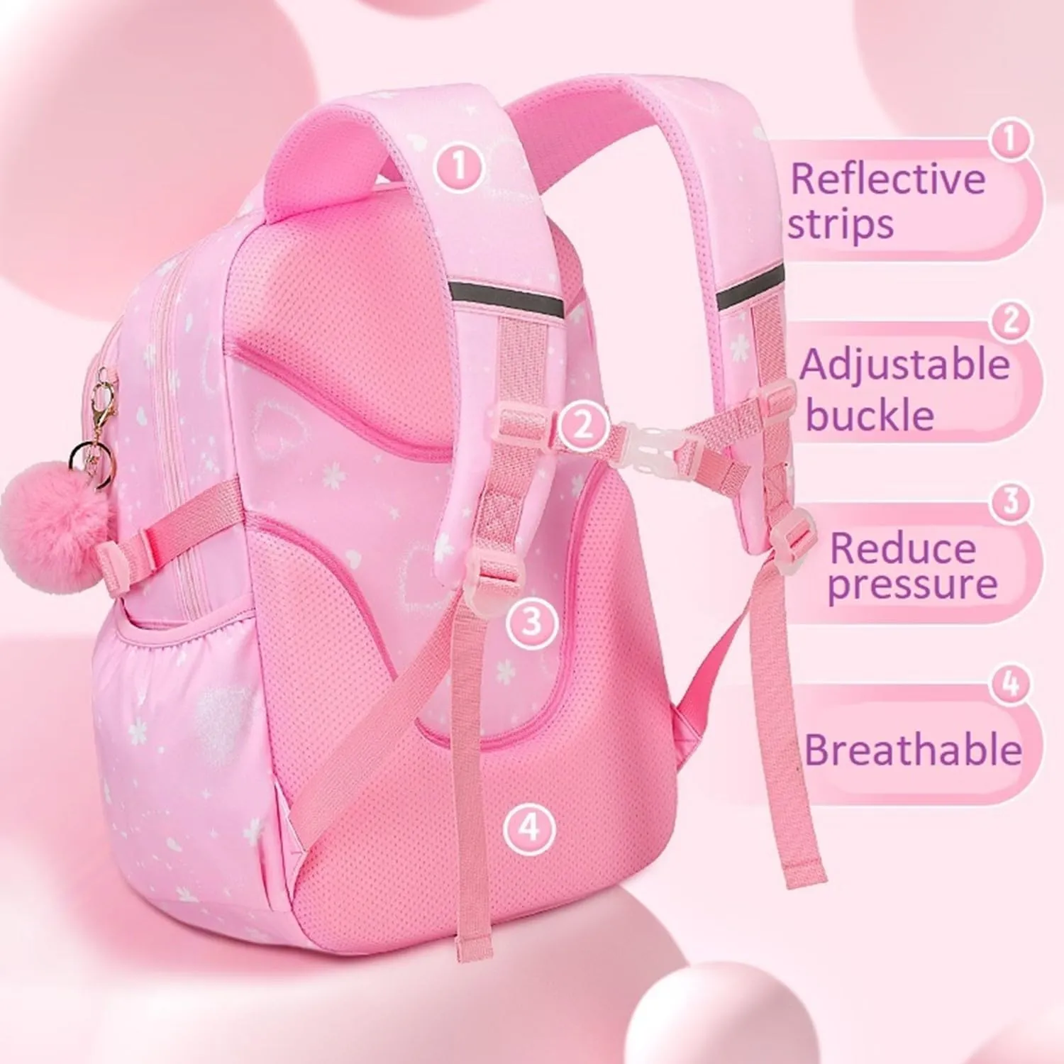 2Pcs Kids Backpack Set for Girls with Lunchbox Bookbag for Elementary School Pre Girls School Bag Water Resistant Purple