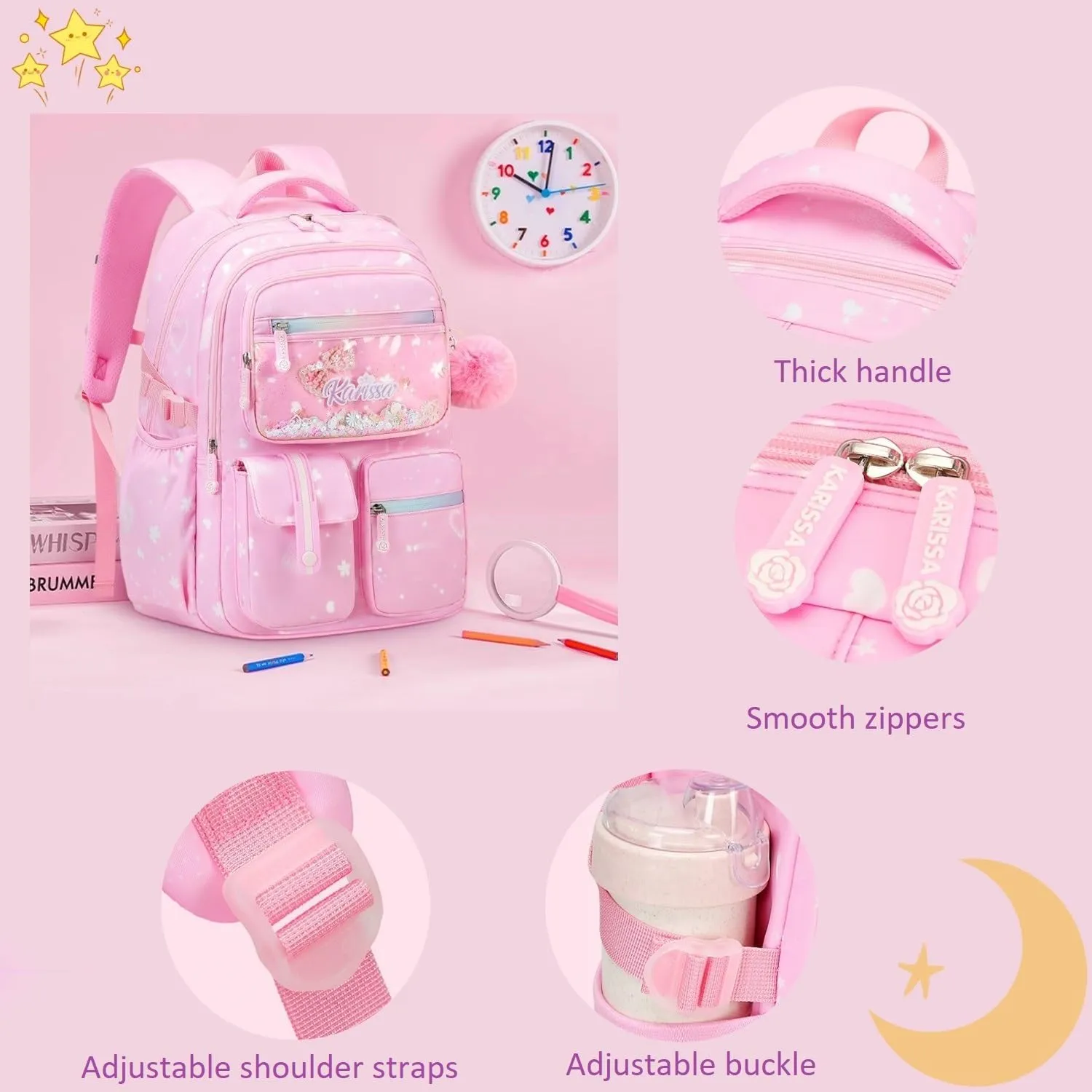 2Pcs Kids Backpack Set for Girls with Lunchbox Bookbag for Elementary School Pre Girls School Bag Water Resistant Purple