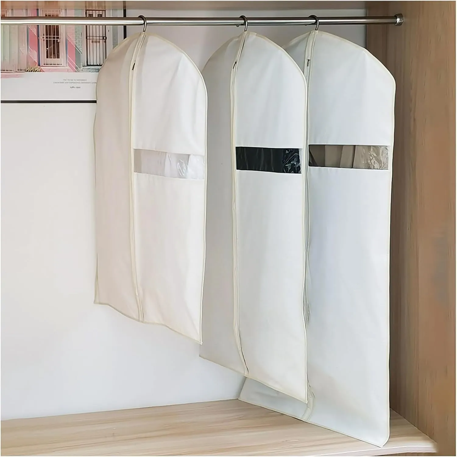 3 Pack Garment Bags for Hanging Clothes, Cotton Linen Suit Bags for Travel Closet Storage, Washable Breathable Clothes Covers with Zipper for Coat, Sweater, Dress, Shirt, Down Jacket(Size:51.2″×23.6″)