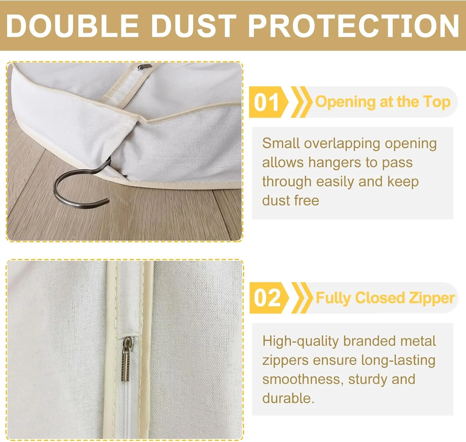 3 Pack Garment Bags for Hanging Clothes, Cotton Linen Suit Bags for Travel Closet Storage, Washable Breathable Clothes Covers with Zipper for Coat, Sweater, Dress, Shirt, Down Jacket(Size:51.2″×23.6″)