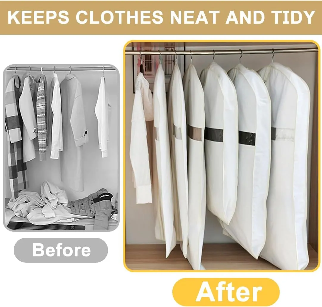 3 Pack Garment Bags for Hanging Clothes, Cotton Linen Suit Bags for Travel Closet Storage, Washable Breathable Clothes Covers with Zipper for Coat, Sweater, Dress, Shirt, Down Jacket(Size:51.2″×23.6″)