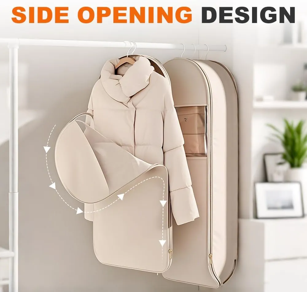 3 PCS 2025 Space Saving Hanging Garment Bag with Self Compression Zipper,Garment Bags for Hanging Clothes,Hanging Vacuum Storage Sealer Bags for Travel,Closet Organizer(Oatmeal, M)