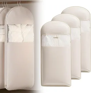 3 PCS 2025 Space Saving Hanging Garment Bag with Self Compression Zipper,Garment Bags for Hanging Clothes,Hanging Vacuum Storage Sealer Bags for Travel,Closet Organizer(Oatmeal, M)