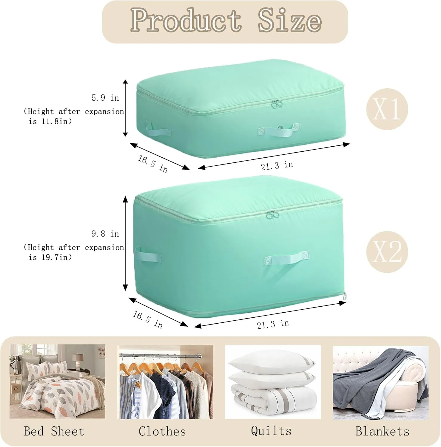 3 PCS Ultra Space Saving Self Compression Organizer, 2025 NEW Comforter Storage Bags, Heavy Duty Moving Bags, Washable Compression Bags for Storage Comforter Blanket, Clothes,Closet, Bedding