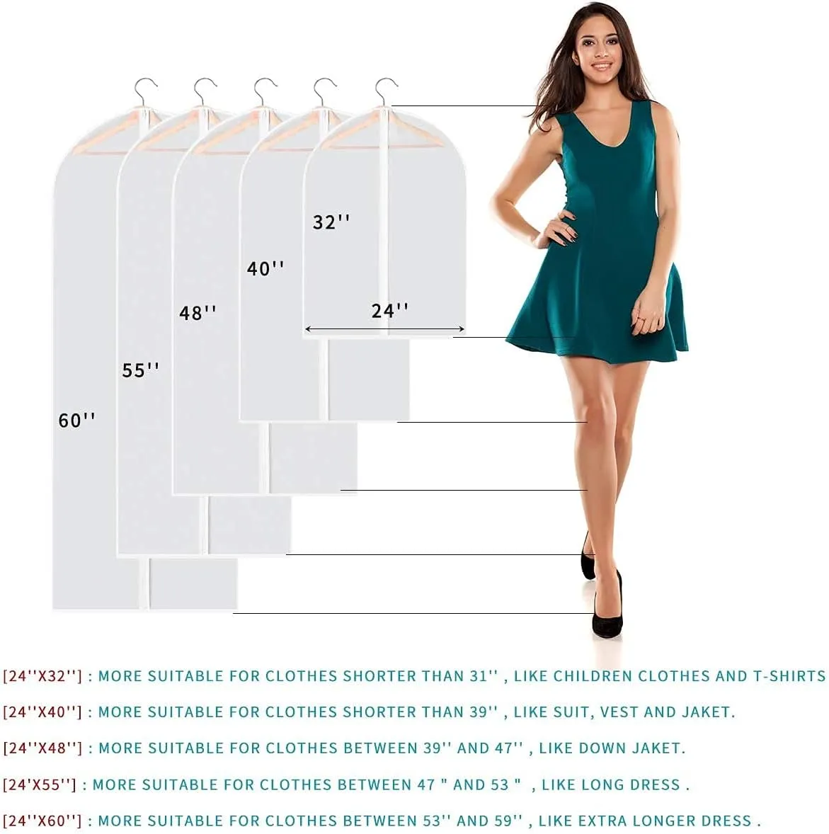 31" Garment Bags for Hanging Clothes, 10 Packs Suit Bags for Closet Storage, Plastic Waterproof Suit Cover Bags with Zipper for Coats, Shirts (Set of 10)