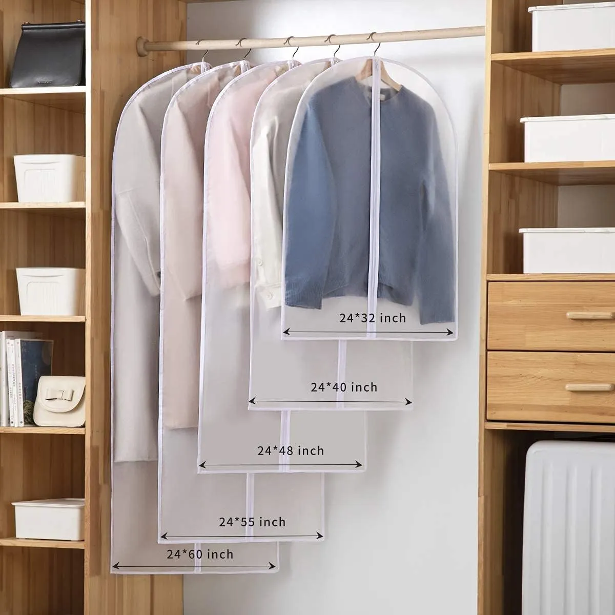 31" Garment Bags for Hanging Clothes, 10 Packs Suit Bags for Closet Storage, Plastic Waterproof Suit Cover Bags with Zipper for Coats, Shirts (Set of 10)