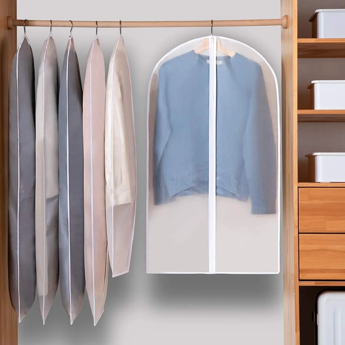 31" Garment Bags for Hanging Clothes, 10 Packs Suit Bags for Closet Storage, Plastic Waterproof Suit Cover Bags with Zipper for Coats, Shirts (Set of 10)