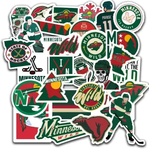 32 PCS FanShop Stickers Wild Hockey Team Minnesota Stickers for Water Bottle Laptop Aesthetic Skateboard Bumper Car Bike Stickers 2-2.5 inches