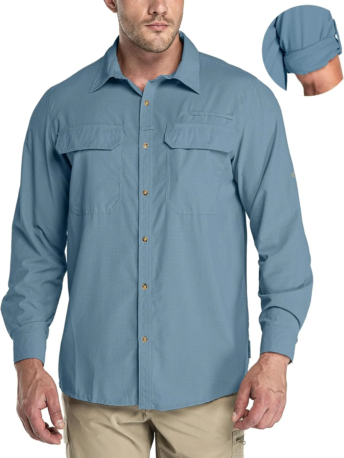 33,000ft Men's Long Sleeve Sun Protection Shirt UPF 50  UV Quick Dry Cooling Fishing Shirts for Travel Safari Camping Hiking