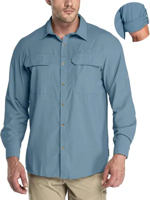 33,000ft Men's Long Sleeve Sun Protection Shirt UPF 50  UV Quick Dry Cooling Fishing Shirts for Travel Safari Camping Hiking