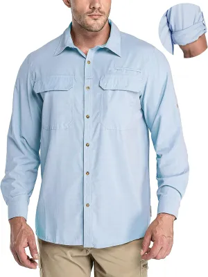 33,000ft Men's Long Sleeve Sun Protection Shirt UPF 50  UV Quick Dry Cooling Fishing Shirts for Travel Safari Camping Hiking