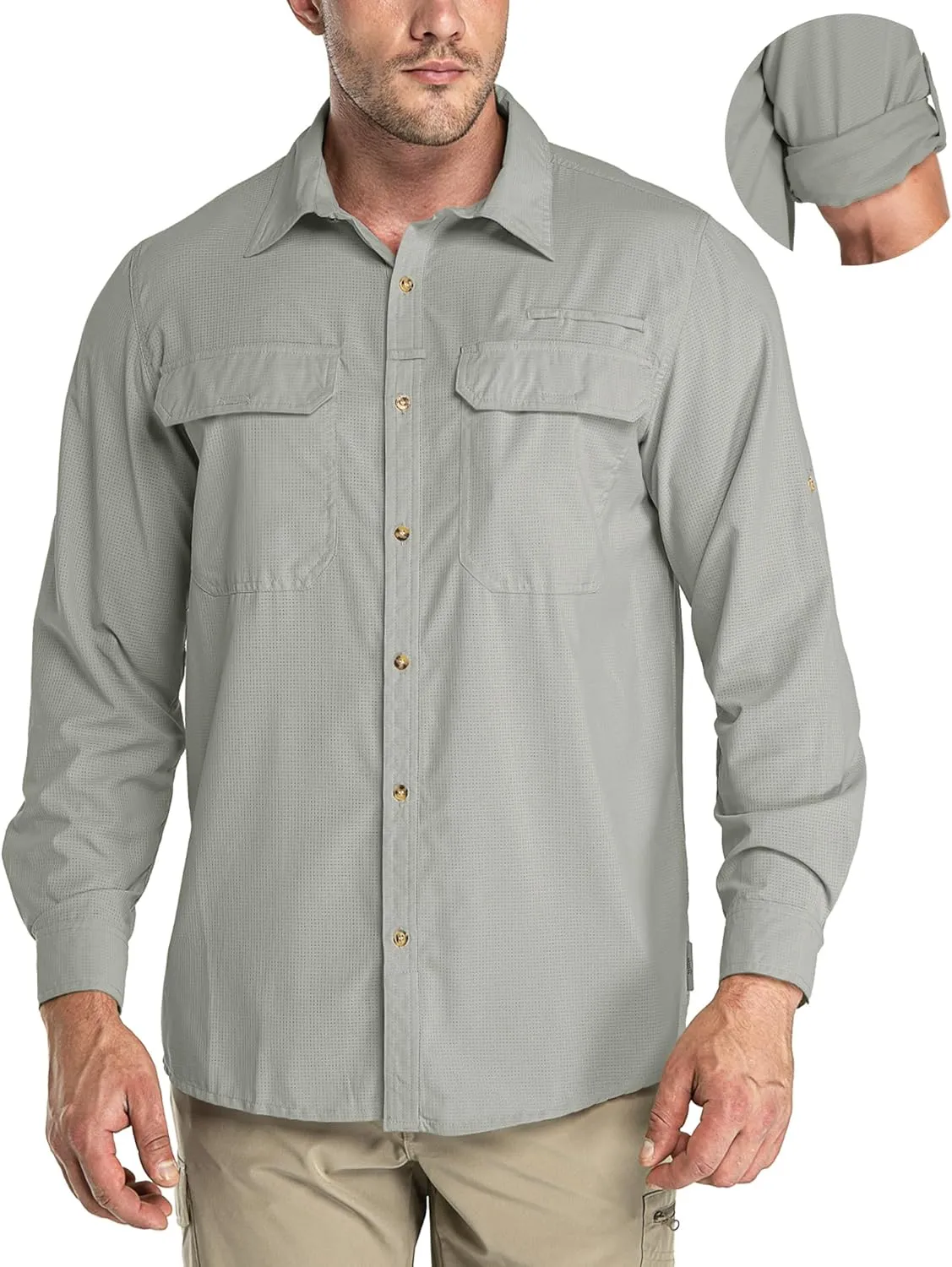 33,000ft Men's Long Sleeve Sun Protection Shirt UPF 50  UV Quick Dry Cooling Fishing Shirts for Travel Safari Camping Hiking