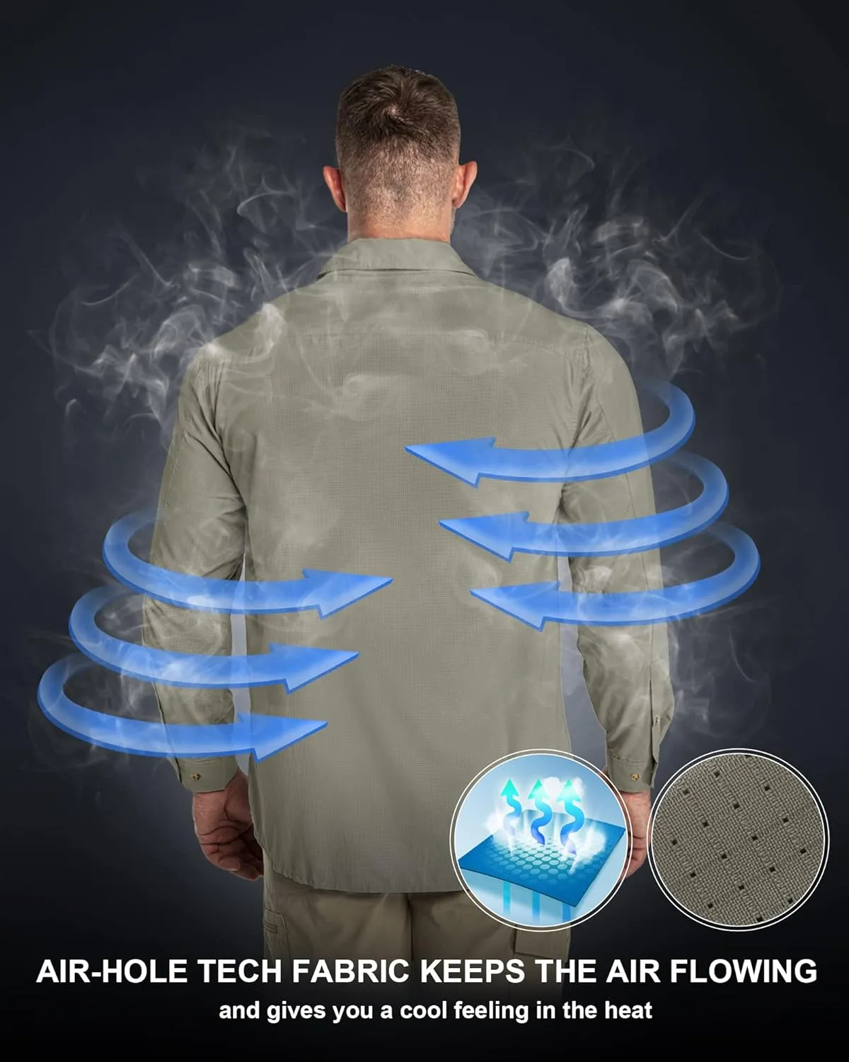 33,000ft Men's Long Sleeve Sun Protection Shirt UPF 50  UV Quick Dry Cooling Fishing Shirts for Travel Safari Camping Hiking