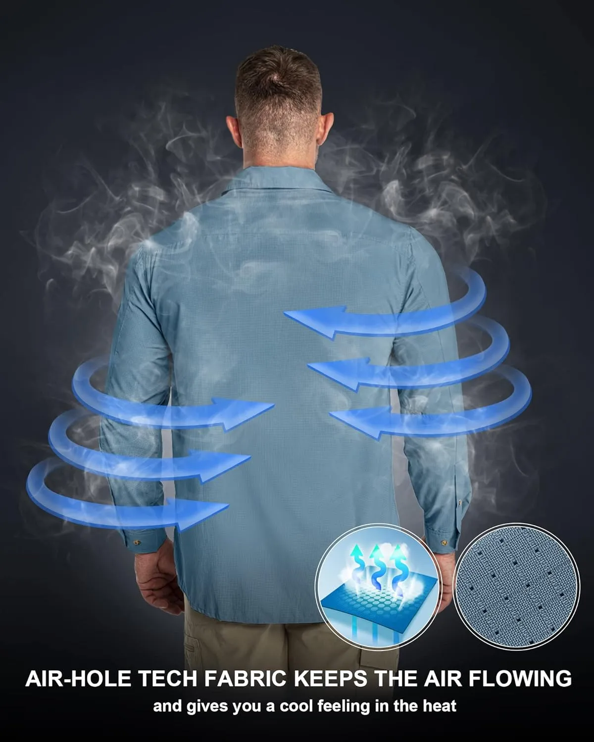 33,000ft Men's Long Sleeve Sun Protection Shirt UPF 50  UV Quick Dry Cooling Fishing Shirts for Travel Safari Camping Hiking