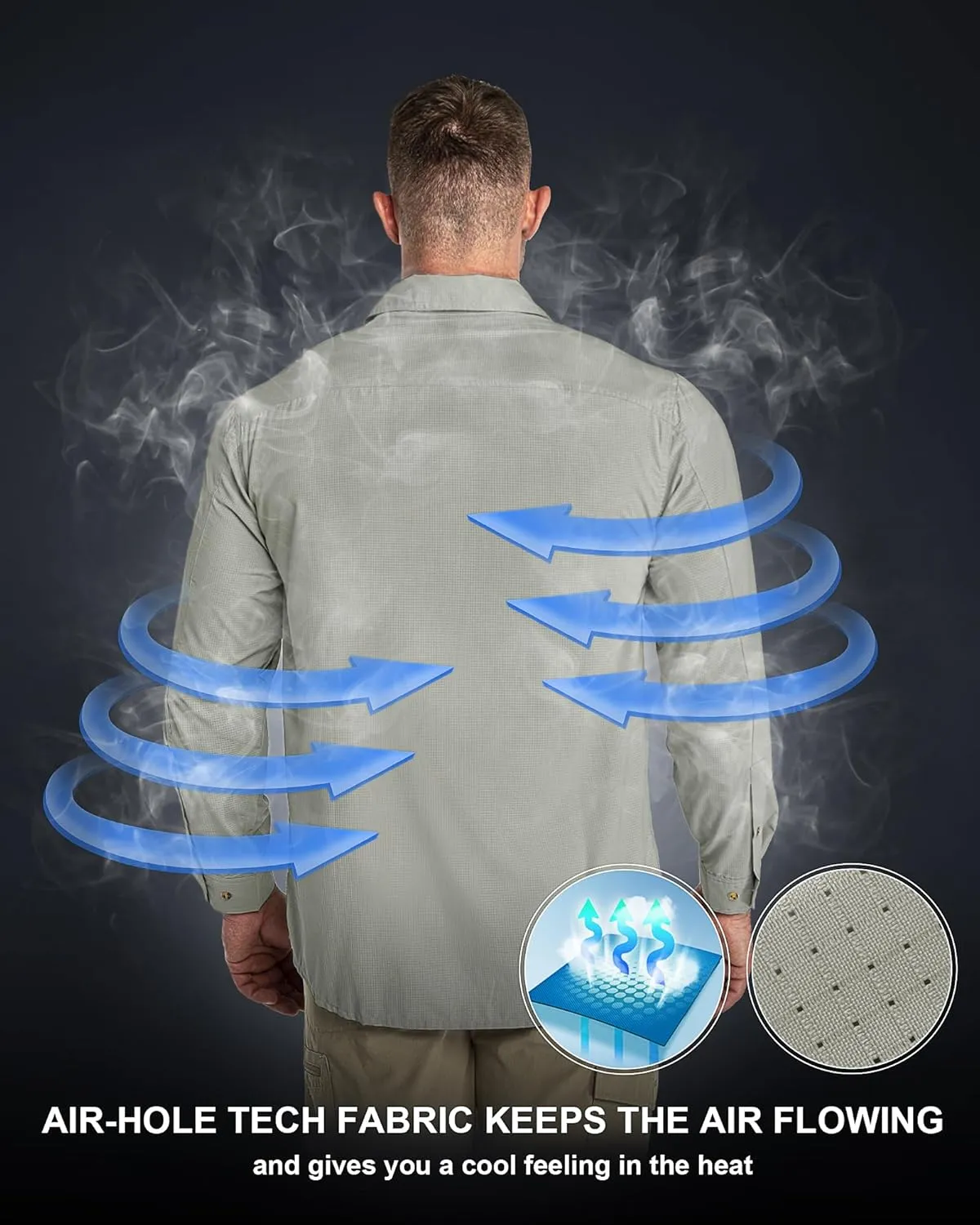 33,000ft Men's Long Sleeve Sun Protection Shirt UPF 50  UV Quick Dry Cooling Fishing Shirts for Travel Safari Camping Hiking