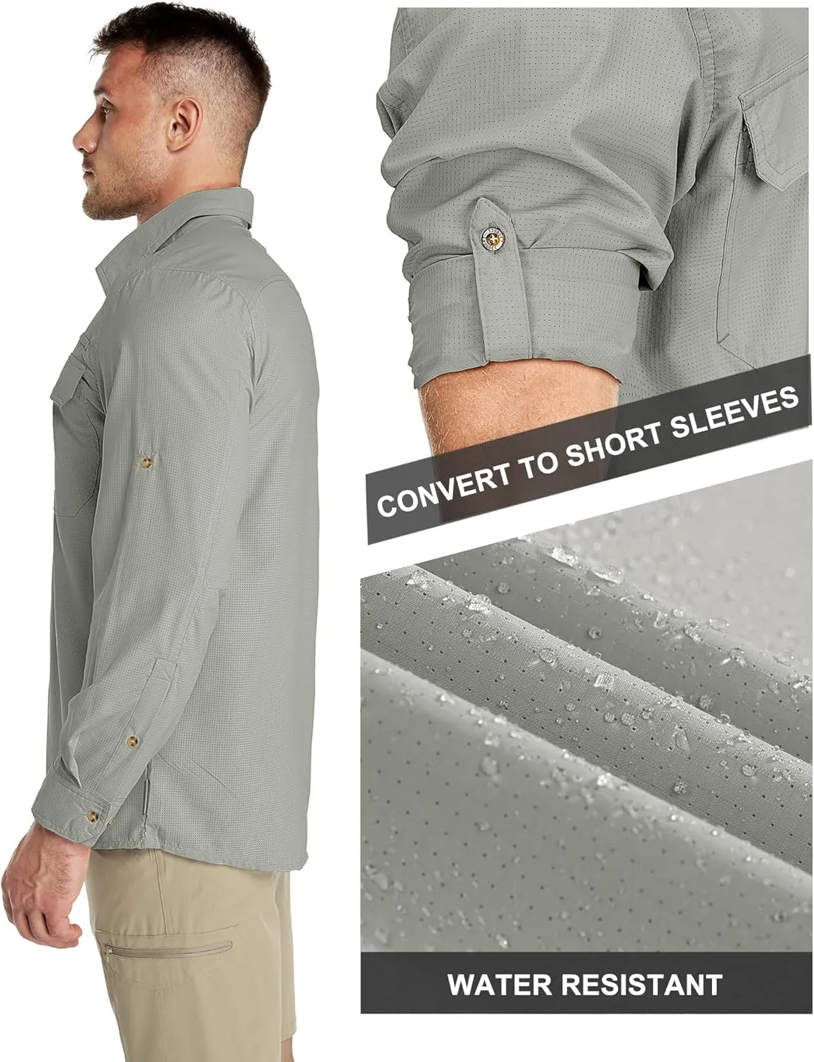 33,000ft Men's Long Sleeve Sun Protection Shirt UPF 50  UV Quick Dry Cooling Fishing Shirts for Travel Safari Camping Hiking