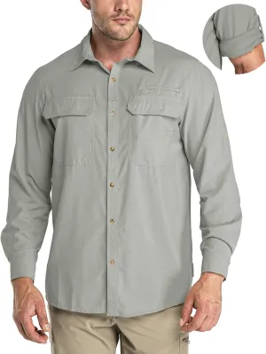 33,000ft Men's Long Sleeve Sun Protection Shirt UPF 50  UV Quick Dry Cooling Fishing Shirts for Travel Safari Camping Hiking